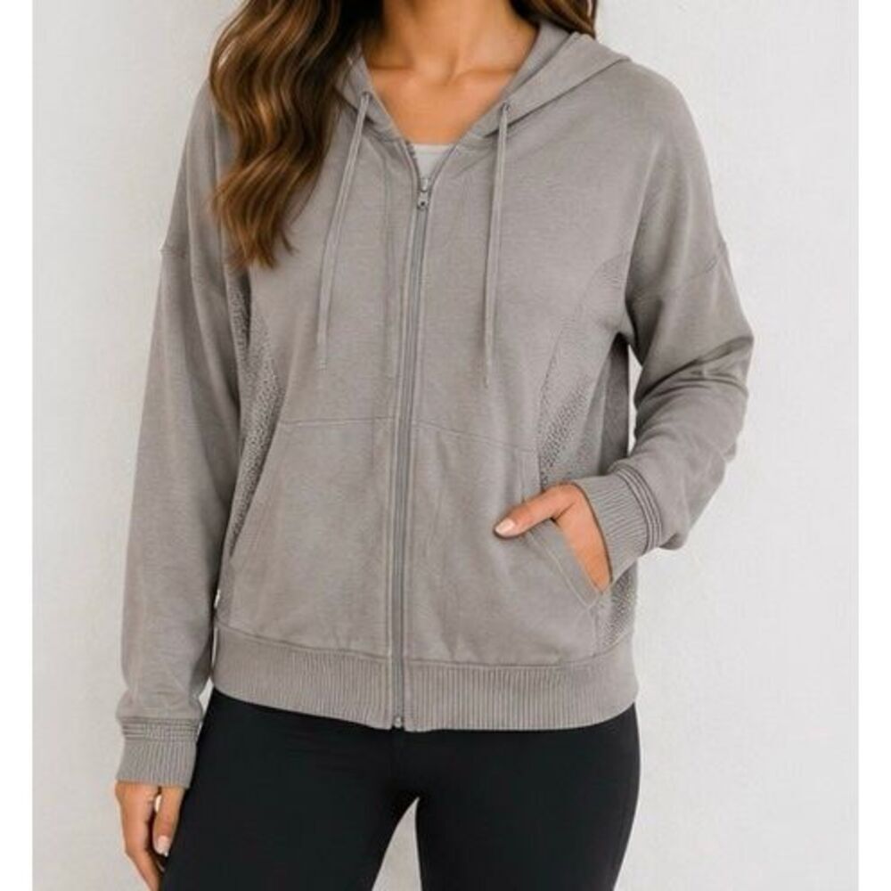 Lululemon Size 8 Gray Cashmere Blend Zip Hoodie Mesh Knit Lightweight Jacket